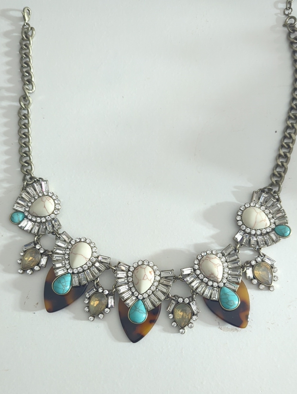 Premier Designs Teal The Show Statement Turquoise Ivory Gemstone Bib Necklace